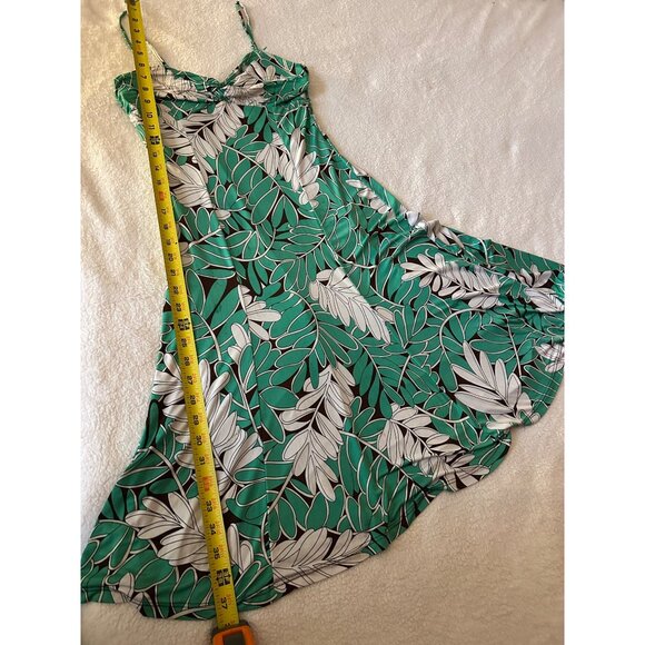 Women’s Green Tropical Leaf Print Babydoll Sundress Small Spaghetti Strap Summer - Picture 4 of 8